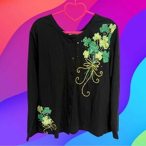 Vintage Collections Etc. black St. Patrick’s day clovers button up
